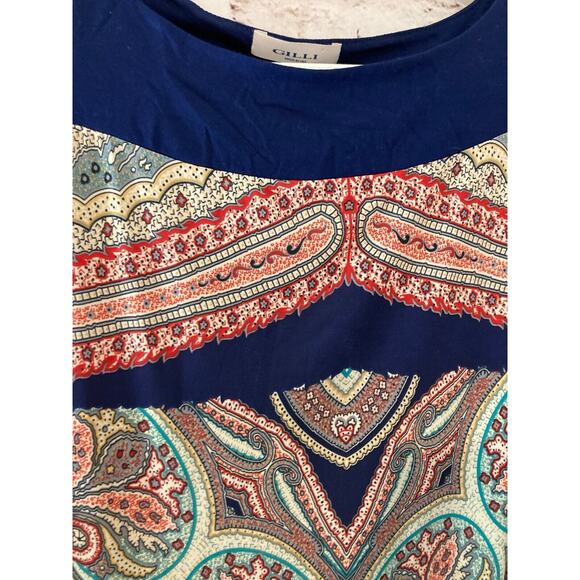 Gilli Dress Womens Medium Shift Navy Blue Paisley Long Sleeve Boat Neck Stretch - Picture 3 of 13